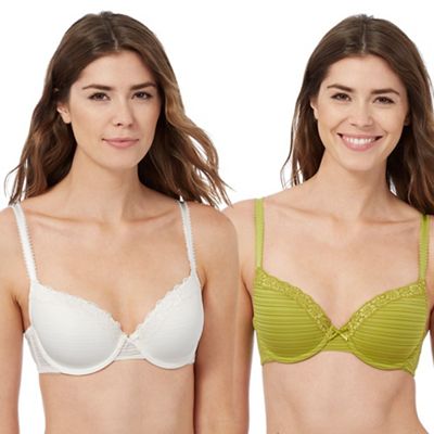 The Collection Pack of two green and cream burnout striped t-shirt bras